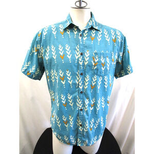 Andy Davis Aqua Blue Graphic Print Hawaiian Button Up Shirt Men L